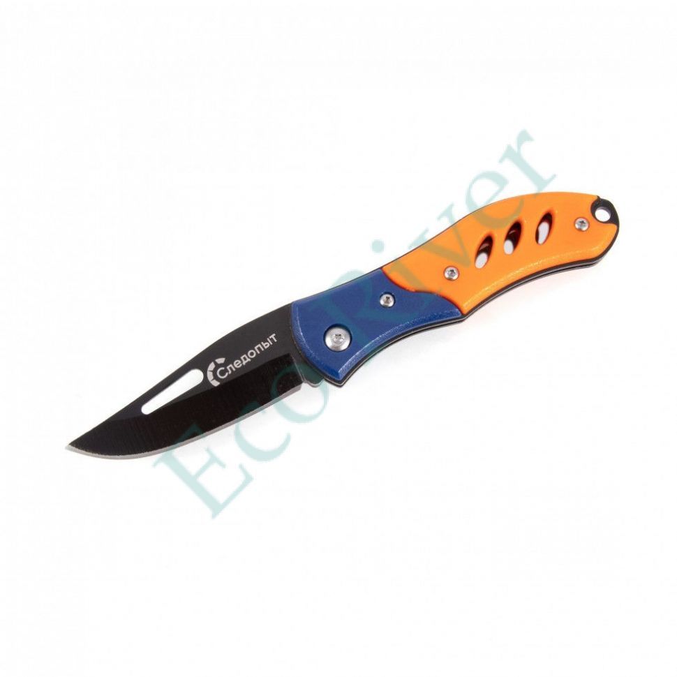 Нож туристический Следопыт, дл. клинка 65 мм, оранжево-синяя ручка/360/240/