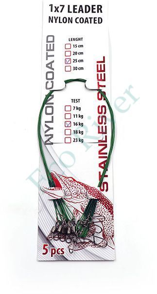 Поводок стальной Namazu Leader 1х7 Nylon Coated Green, d-0,24 мм, L-30 см, test- 7 кг (уп. 5 шт.)