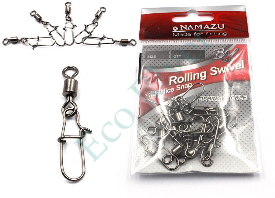 Вертлюг с застежкой Namazu ROLLING SWIVEL WITH NICE SNAP, цв. BN, р. 5, test-35 кг (уп.10 шт)/1500/1