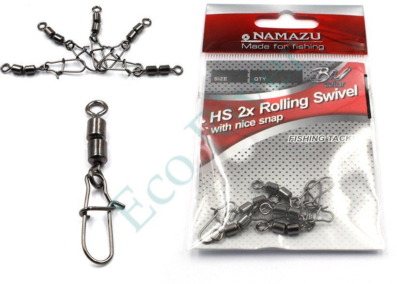 Вертлюг двойной с застежкой Namazu HS 2X ROLLING SWIVELS WITH NICE SNAP, цв. BN, р. 14, test-4 кг (у