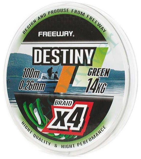 Леска плет. "FREEWAY" Destiny Green FWx4 0.1 8lb 100м 3.6кг