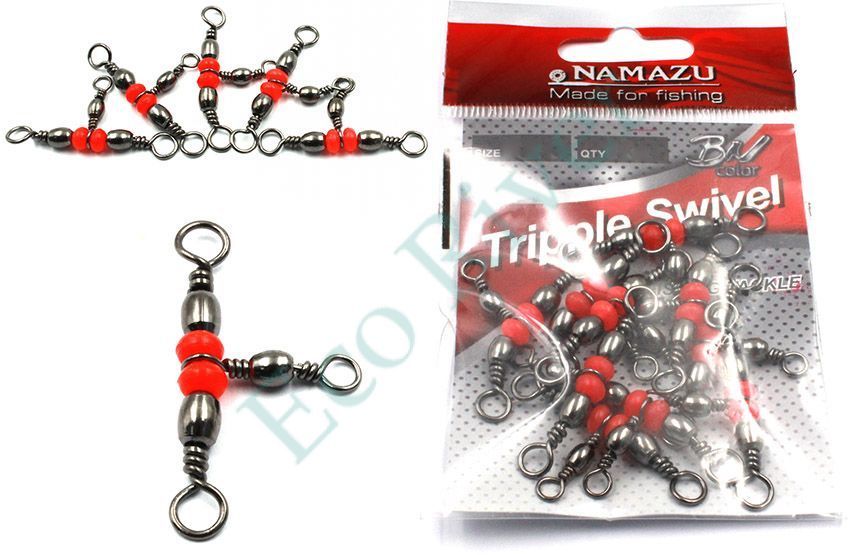 Вертлюг тройной Namazu TRIPPLE SWIVEL, латунь, цв. BN, р. 6 х 8, test-23 кг (уп.10 шт)/1000/