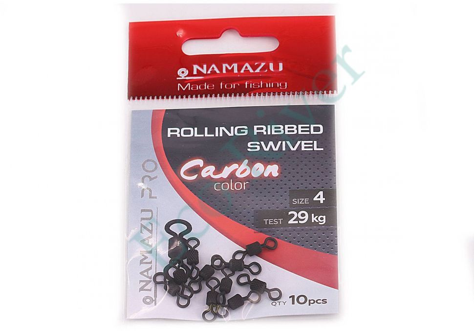 Вертлюг Namazu Pro ROLLING RIBBED SWIVEL, латунь, цв. Carbon, р. 4, test-29 кг (уп. 10 шт.)/1000/