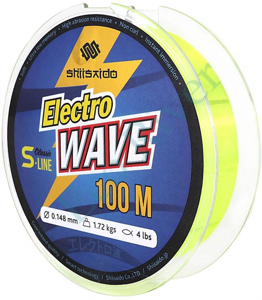 Леска Shii Saido Electro wave, L-100 м, d-0,148 мм, test-1,72 кг, желтая/100/