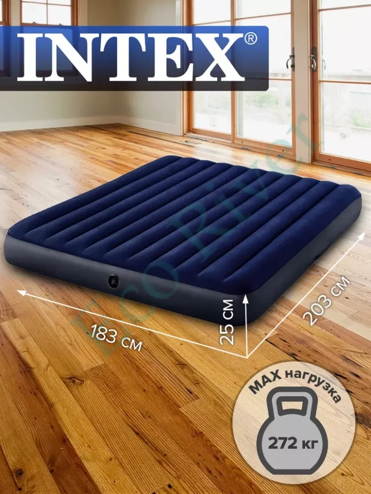 Кровать надувная Intex флок 3-х мест. 183*203*22см 64755