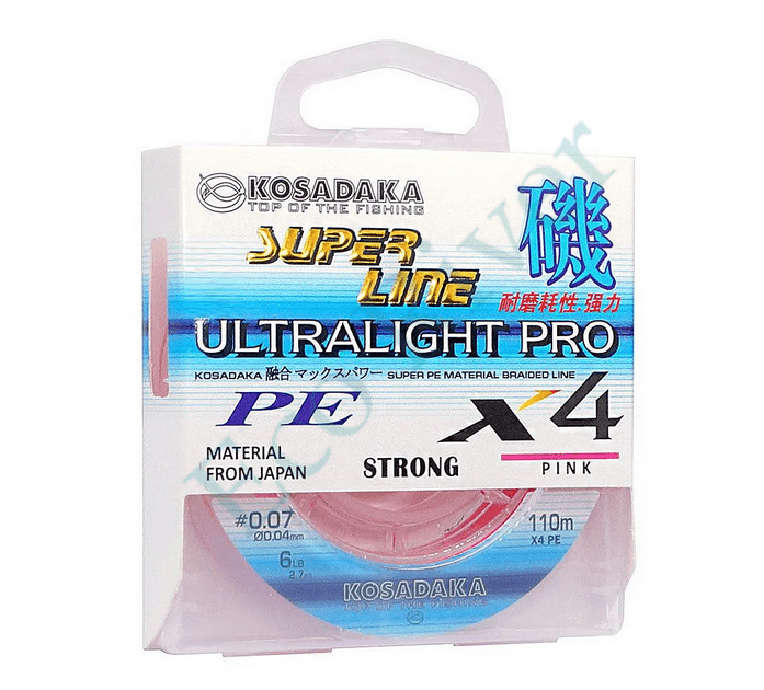 Плетеный шнур Kosadaka Super PE X4 Ultralight PRO pink 0.10 110м