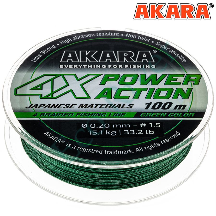 Плетеный шнур Akara Power Action X4 green 0.20 100м