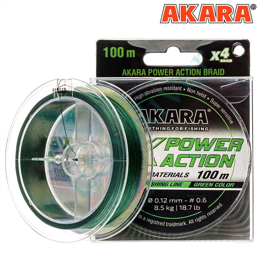 Плетеный шнур Akara Power Action X4 green 0.20 100м