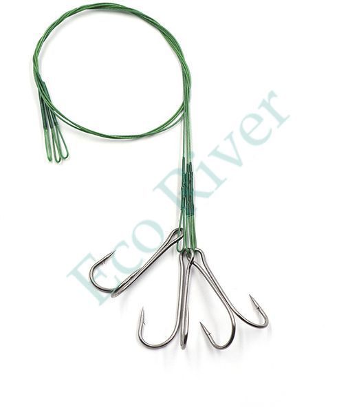 Поводок стальной Namazu Leader 1х7 Nylon Coated Green, d-0,33 мм, L-30 см, с двойным крючком 7826 Do