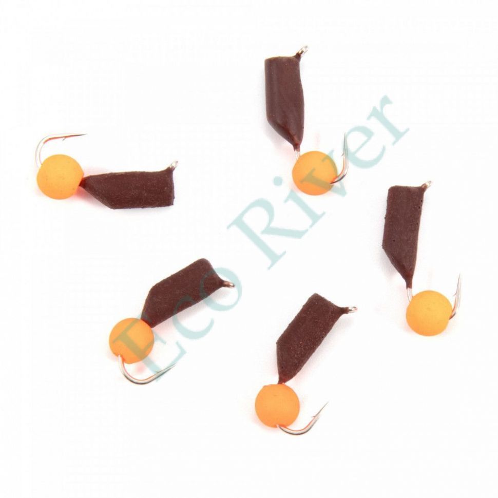 Мормышка безнасад. Яман Гвоздешарик матовый шоколад, d-3 мм, вес 0,85 г, шарик оранж.неон(уп.5 шт)