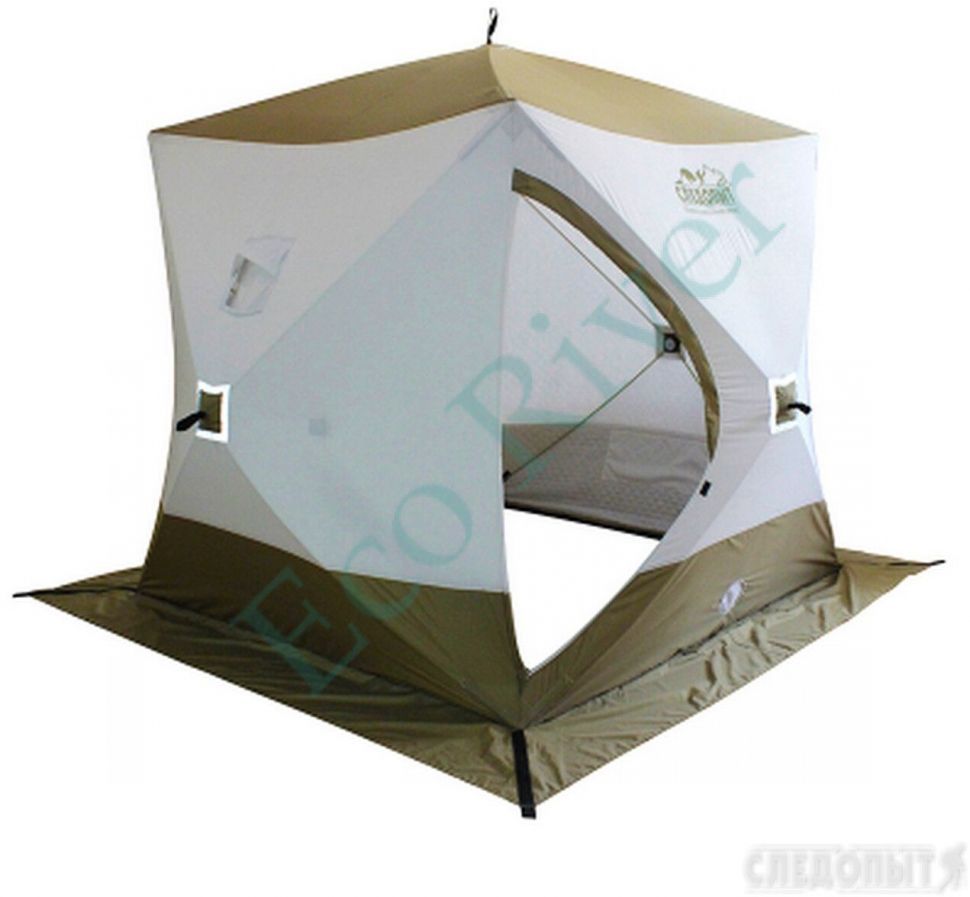 Палатка зимняя куб Следопыт Premium 2,1х2,1 м, 4-х местная, 3 слоя, цв. белый/олива