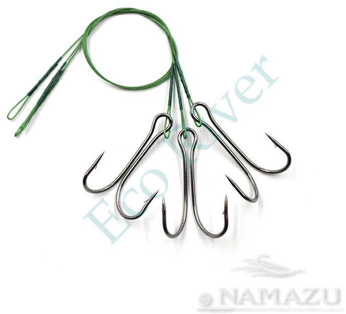 Поводок стальной Namazu Leader 1х7 Nylon Coated Green, d-0,42 мм, L-20 см, с двойным крючком 7826 Do