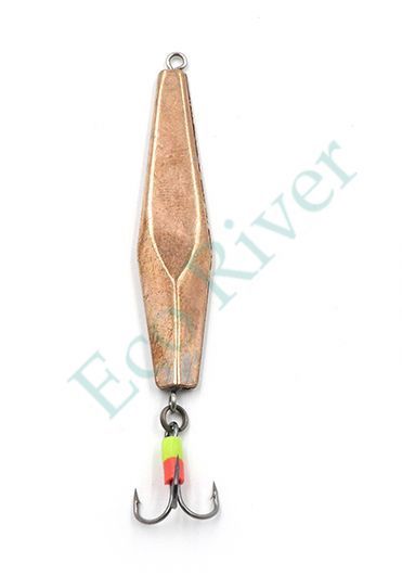 Блесна вертикальная Яман Торпедка Курского с тройником, размер 50 мм, вес 8,5 г, цвет никель/медь