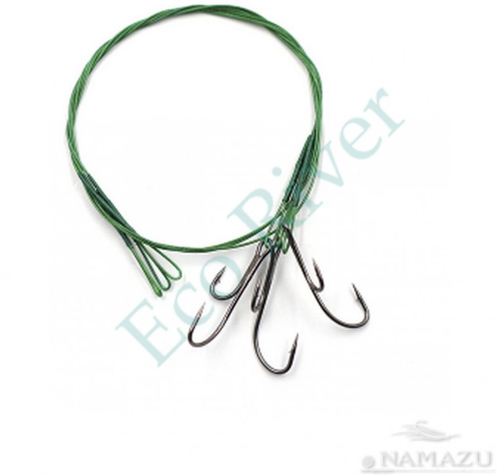 Поводок стальной Namazu Leader 1х7 Nylon Coated Green, d-0,33 мм, L-30 см, с живцовым крючком 4715 D