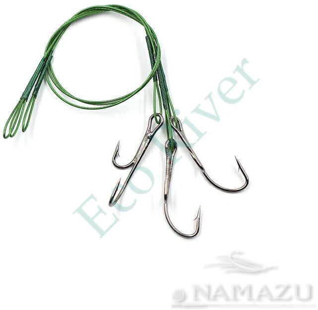 Поводок стальной Namazu Leader 1х7 Nylon Coated Green, d-0,42 мм, L-20 см, с живцовым крючком 4715 D
