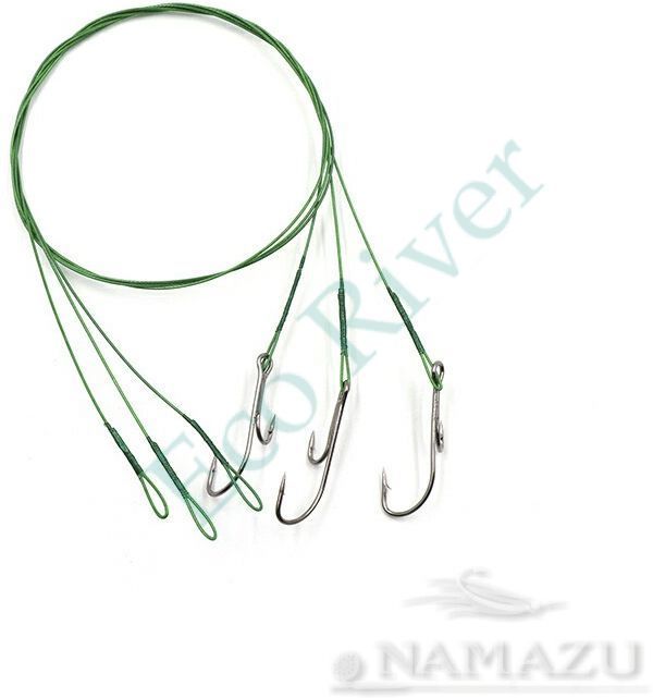 Поводок стальной Namazu Leader 1х7 Nylon Coated Green, d-0,48 мм, L-50 см, с живцовым крючком 4715 D