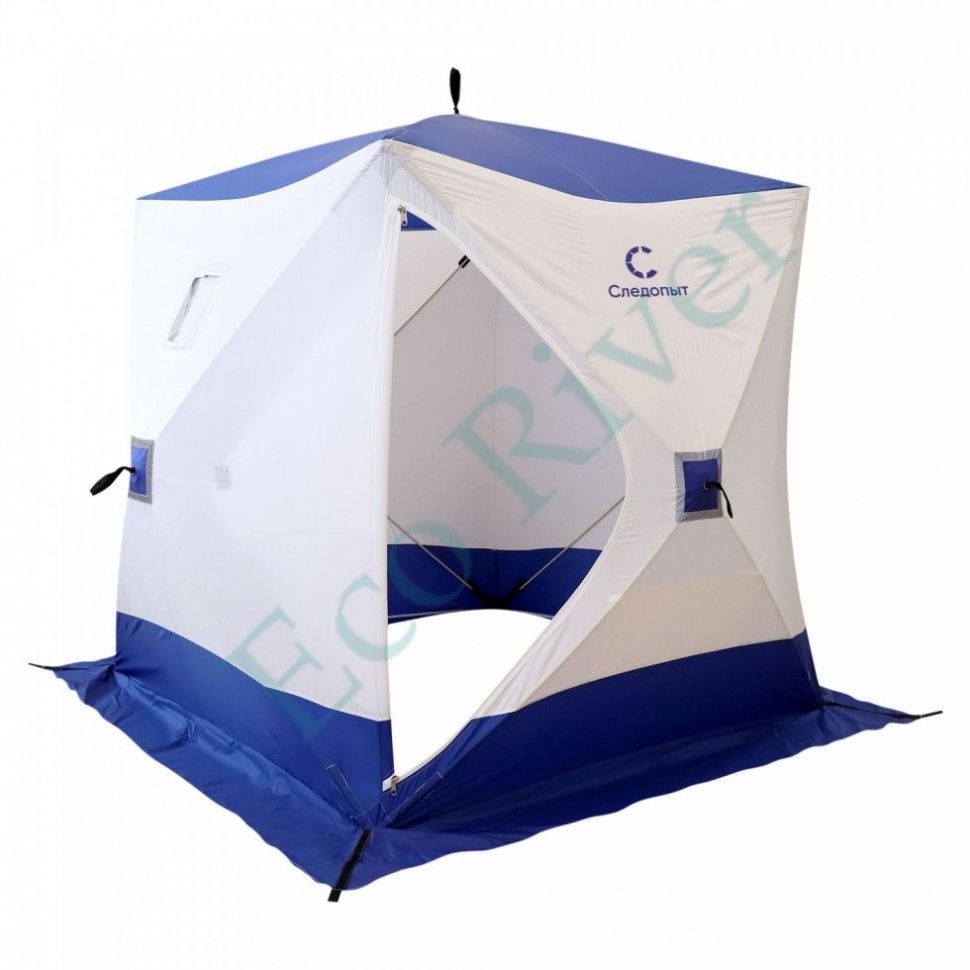 Палатка зимняя куб Следопыт 1,8 х1,8 м, Oxford 240D PU 1000, 3-местная ,цв. бело-синий