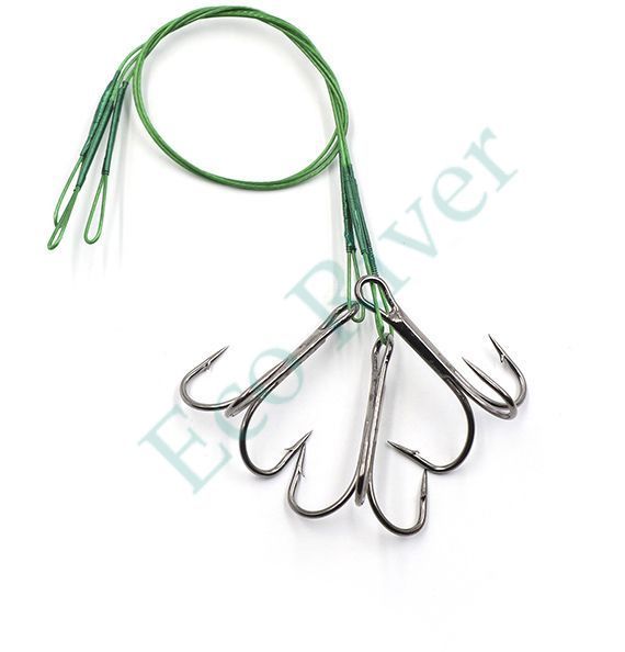 Поводок стальной Namazu Leader 1х7 Nylon Coated Green, d-0,39 мм, L-20 см, с тройным крючком 35647 R