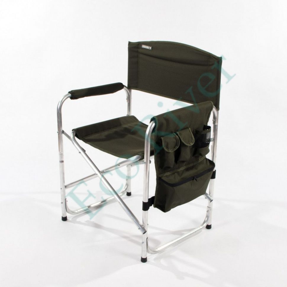 Кресло складное СЛЕДОПЫТ 585х450х825 мм, с карманом на подлокотнике, алюминий, хаки