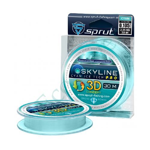 Леска Sprut Skyline 3D Fluorocarbon Composition IceTech PRO Cyan 0.185 30м
