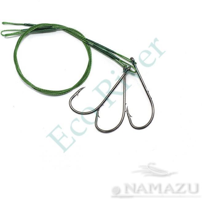 Поводок стальной Namazu Leader 1х7 Nylon Coated Green, d-0,39 мм, L-30 см, с одинарным крючком 92247