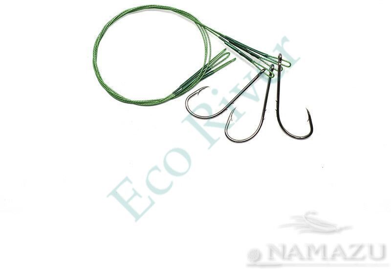 Поводок стальной Namazu Leader 1х7 Nylon Coated Green, d-0,42 мм, L-30 см, с одинарным крючком 92247