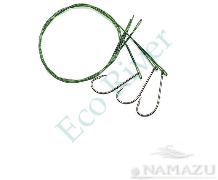 Поводок стальной Namazu Leader 1х7 Nylon Coated Green, d-0,42 мм, L-40 см, с одинарным крючком 92247